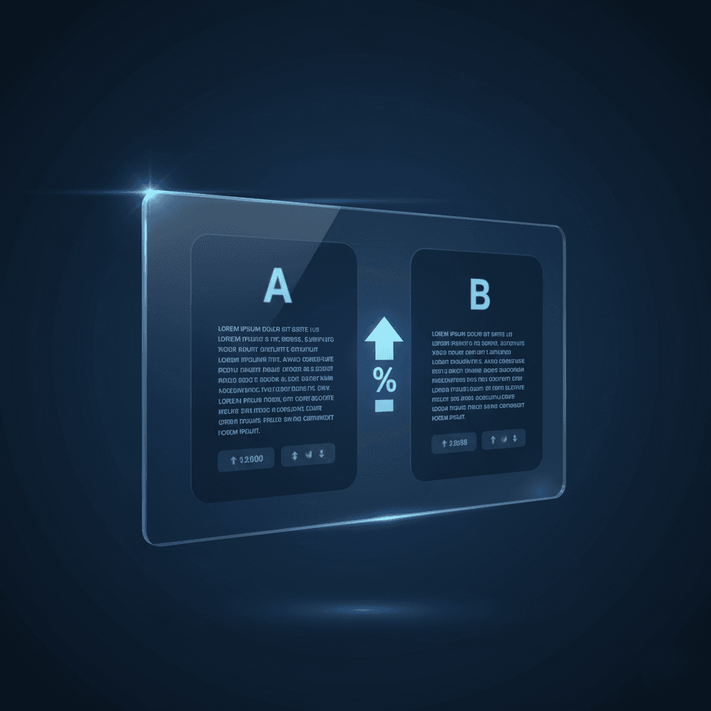 A/B test comparison cards with uplift indicators