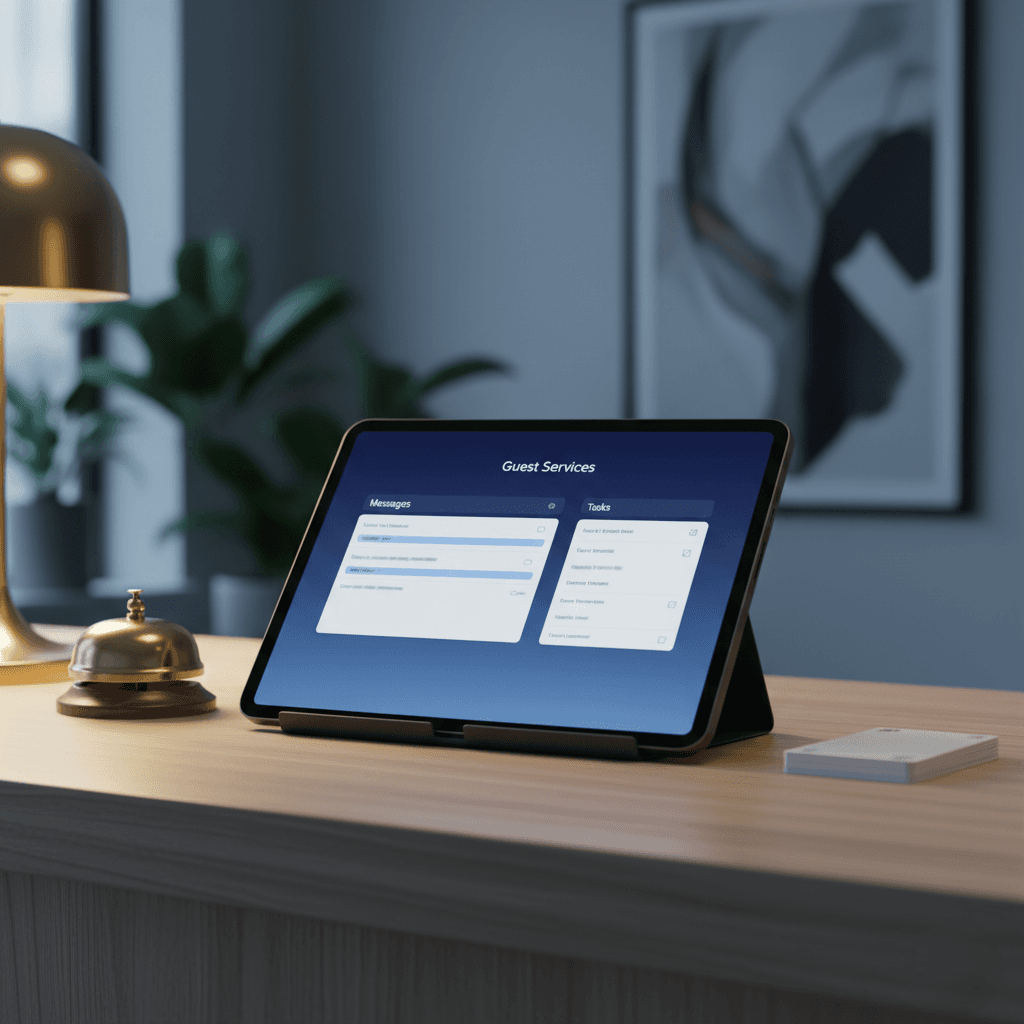 Tablet guest messages/tasks UI at reception desk