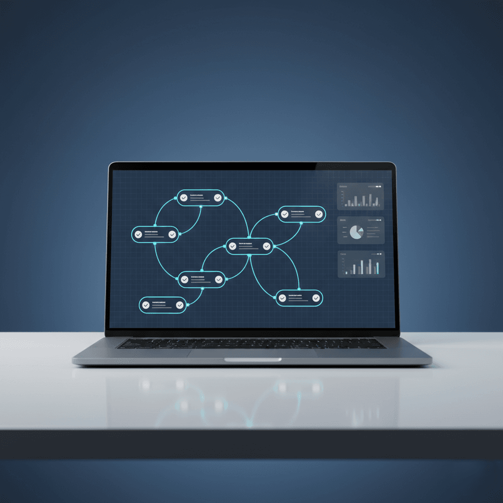 Workflow builder UI on laptop